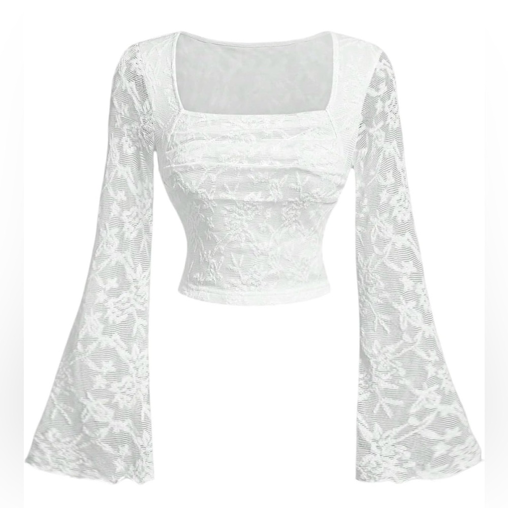 Chic White Lace Flare Sleeve Blouse